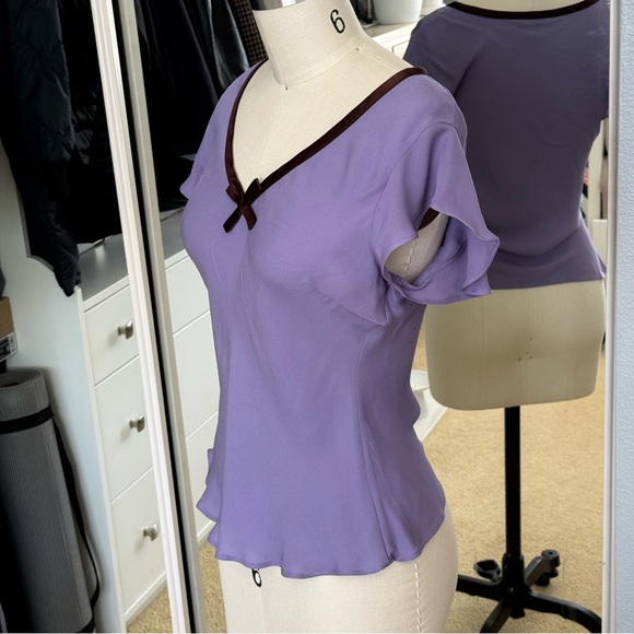 Sunny Leigh Purple Flutter Sleeve Blouse with Tie Front Size: S - Picture 6 of 9